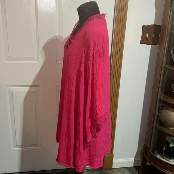 Sugar + L!ps Magenta Pink Swim Cover Up Tunic w/ Statement Sleeves Size Medium - Picture 3 of 5